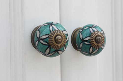 Image of Indian-Shelf 10 Pack Green Dresser Knobs for Cabinet Drawer Ceramic
