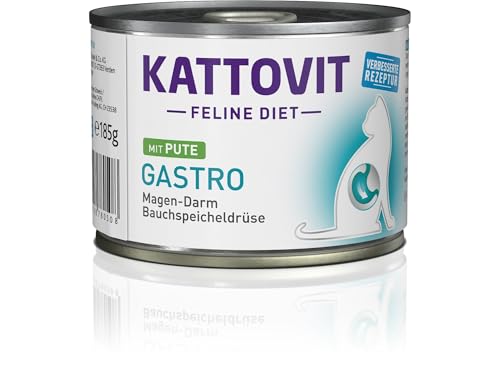 KATTOVIT - Gastro Nassfutter für Katzen | Katzen-Nassfutter zur Unterstützung des Magen-Darm-Systems | Diät-Alleinfuttermittel in der Dose für ausgewachsene Katzen. Glutenfrei | 12 x 185 g P