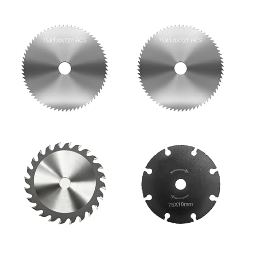 4 Pcs 75/76mm Cutting Disc, Saw Blade Set Metal Cutting Discs 75mm x 10mm for Wood Plastic for Mini Angle Grinder