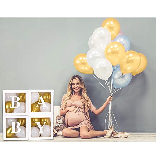 Mint & Elm Baby Shower Decorations For Girls And Boys, Clear Boxes With Balloons, Birthday Decorations, Gender Reveal Box For Balloons, 37 Pieces (Gold) #TOP2