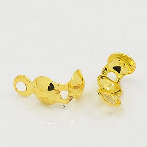 100 EMBOUTS CACHE NOEUDS A PLIER METAL DORE 9 x 3 mm BOUCLE OUVERTE - CREATION PERLES