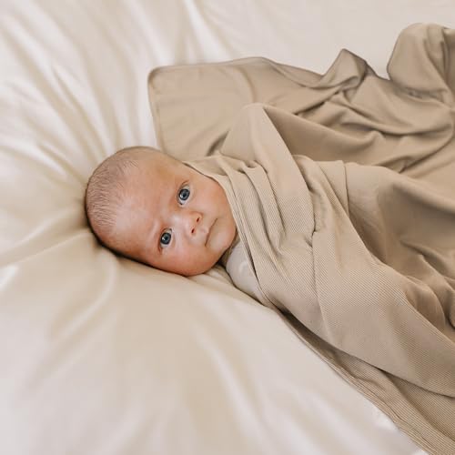 Image of Konssy Ribbed Knit Baby Blankets 2 Pack, Stretchy Lightweight Swaddle Blanket for Boys & Girls, Soft Cozy Receiving Wrap for Newborns, Infants, & Toddlers, 33x42 Inch