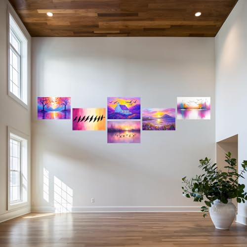 Image of SiddArtify Abstract Landscape Wall Art Prints Set - Colorful Nature Poster Decor for Living Room Bedroom Office - 8x12 Sticker Pack of 6