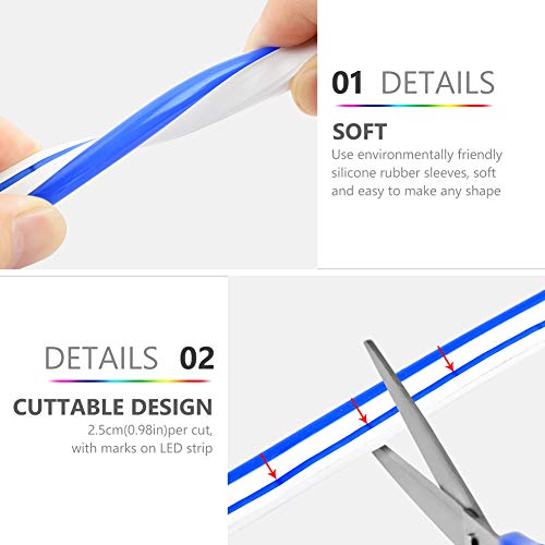 XIANGMENG Tira de luz flexível de silicone de 12 V cortável, tira de nênon à prova d'água, muito ma