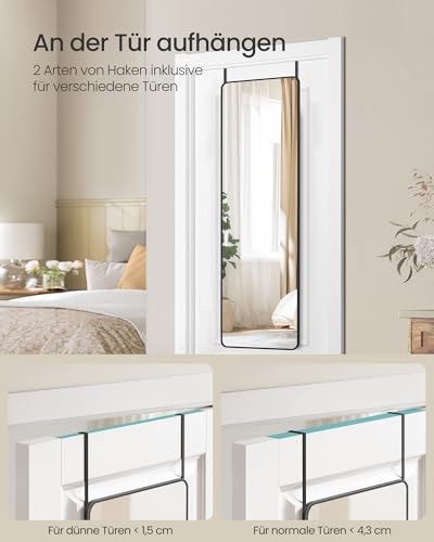 SONGMICS Ganzkörperspiegel, 120 x 40 cm, rechteckiger Spiegel, Wand- oder Türmontage, Rahmen aus Aluminiumlegierung, Hartglas, für Schlafzimmer, Wohnzimmer, Garderobe, tintenschwarz LFM032B01