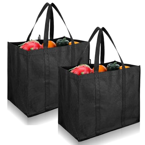 LXUEJIE 2 Stück Faltbare Einkaufstasche, Große Wiederverwendbare Einkaufstaschen, Stabiler Griff & Leicht zu Falten für Einkaufen, Camping, Arbeit (Schwarz)