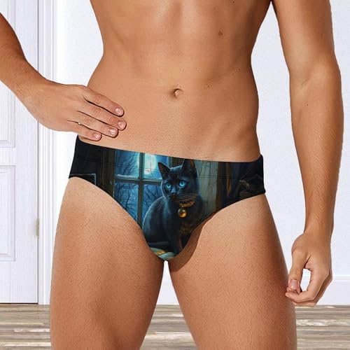 Black Cat Mens Swim Briefs Quick Dry Swim Trunk Bikini Underwear Swimsuit4