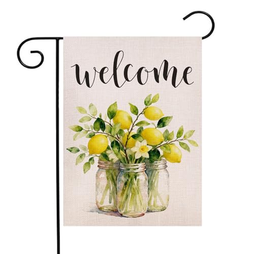 Floral Lemon Mason Jar Garden Flag 12.5x18 Inch Double Sided Outside, Spring Summer Welcome Yard Outdoor Flag