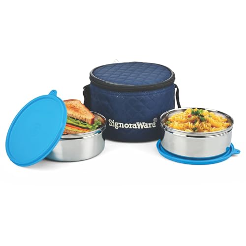 Image of SignoraWare Big Meal Stainless Steel Container Set | Airtight & Leakproof | Durable & Rust-Free | Ideal for Office, School, Home & Outdoor Use (800ml+800ml | Set of 2 | TBlue)