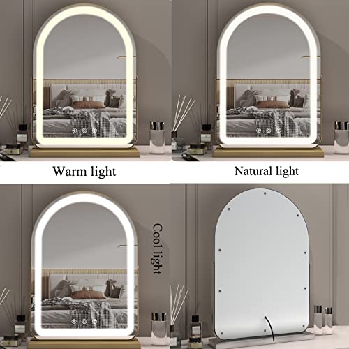 Espejo de maquillaje con pantalla táctil, luces LED y diseño arqueado de tocador 4
