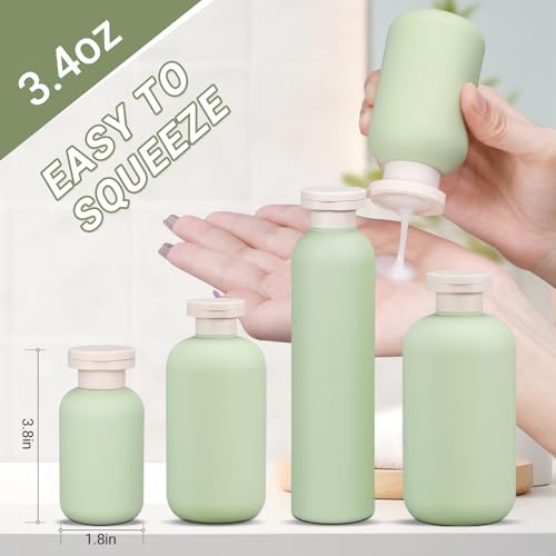 ASEVAT 3.4 oz/4 Pack Travel Bottles for Toiletries, Small Travel Shampoo and Conditioner Bottles, Refillable Containers Leak Proof, Plastic Squeeze Bottles with Flip Cap, green+blue2