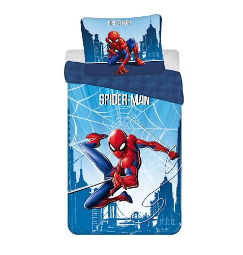 Jerry Fabrics F – Juego de cama – Spiderman – 2 piezas – Funda nórdica – Reversible – 140 x 200 – Funda de almohada – 70 x 90 cm – 100% algodón