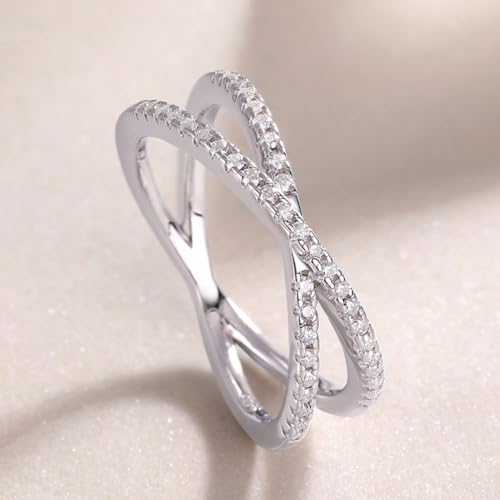 18K White Gold Plated X Ring Simulated Diamond CZ Criss Cross Ring for Women Statement Promise Ring3