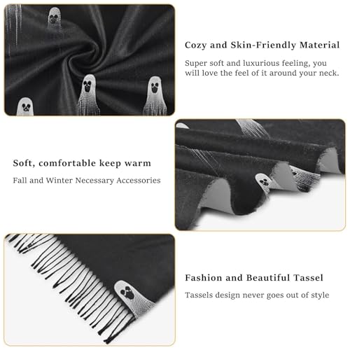 AIXIWAWA Women's Pashminas Scarf Black Halloween Print, Shawls Wrap Lightwight with Tassel for Evening Dress Dinner Party4