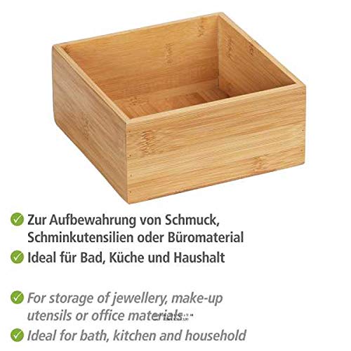 WENKO Bambus Ablage Terra M, praktische Organizer-Box für Schränke und Regale in Küche, Bad und dem gesamten Haushalt, übersichtliche Aufbewahrung von kleinen Utensilien, 15 x 7 x 15 cm, Natur