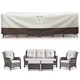 Outdoor Furniture Covers for 5 Pieces Set - Waterproof 600D Oxford Fabric Cover for 5 PCS Patio Sets Wicker Metal Couch Rocking Glider Swivel Chairs Ottoman Sectional Sofa Dining Chair – L/Cream Beige -  Pugire