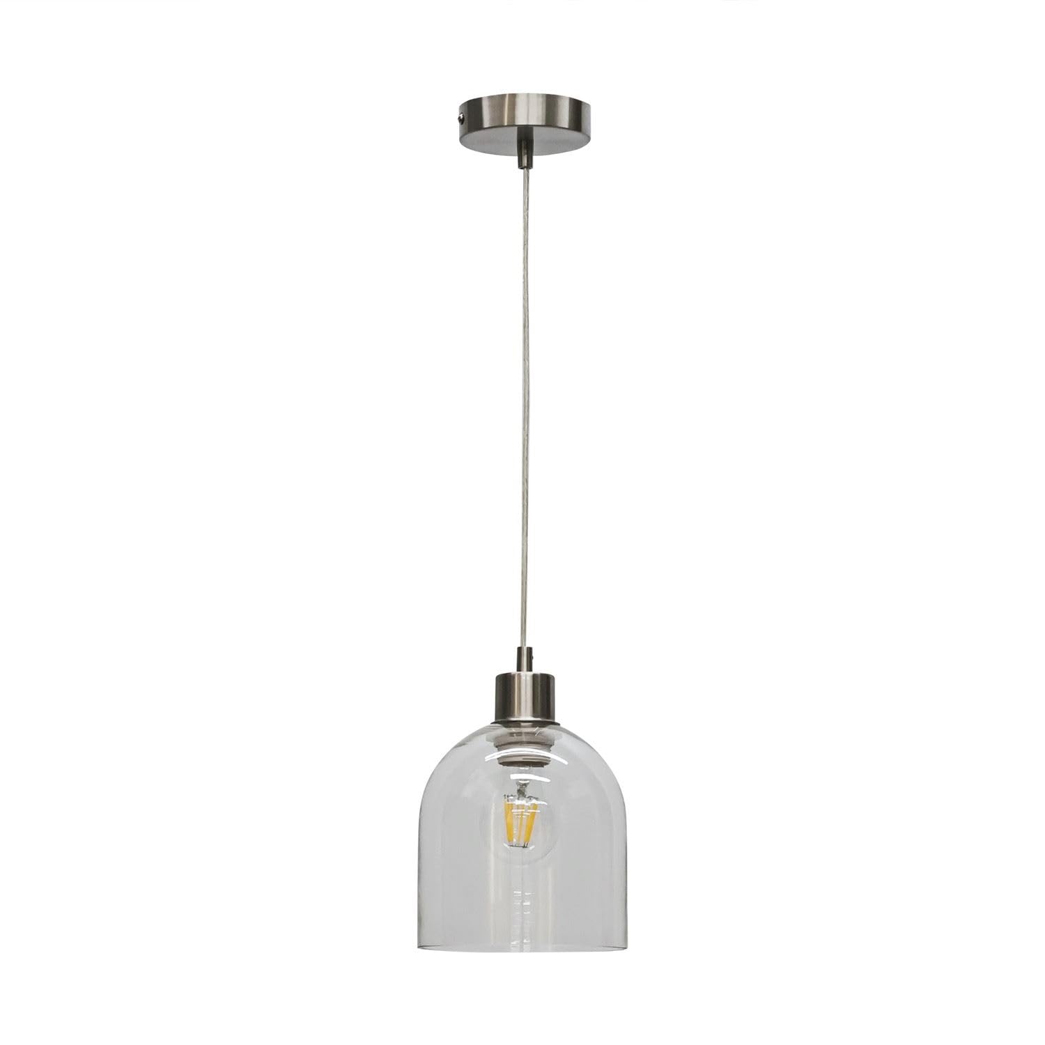 First Choice Lighting BeltenClear Glass Cloche With Satin Nickel Pendant Fitting from B&Q