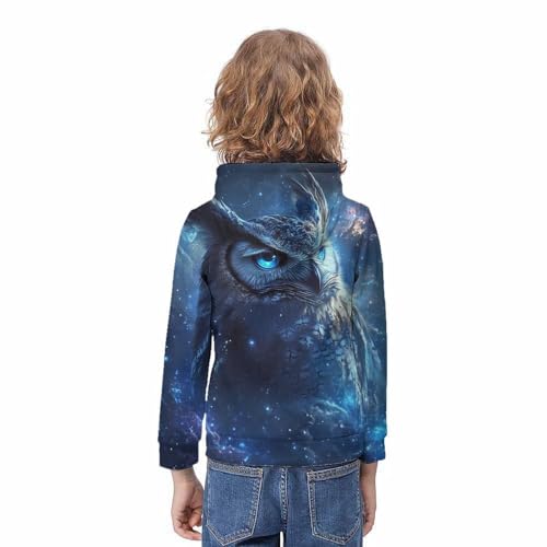Sweat à capuche chaud imprimé chouette 3D vêtement manches longues avec poche ado 11-13 ans