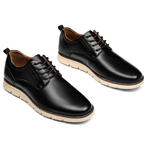 Image of Men's Full-Grain Leather Oxfords, Business Formal Dress Shoes with Arch Support, Comfortable for Office, Daily & Dating