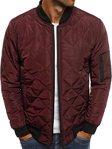 JEKE-DG Men Down Jacket Sherpa Lined Quilted Coat Puffer Clothes Hiking Windbreaker Waterproof Ski Warm Winter Snow Raincoat (Large,Dark Red)