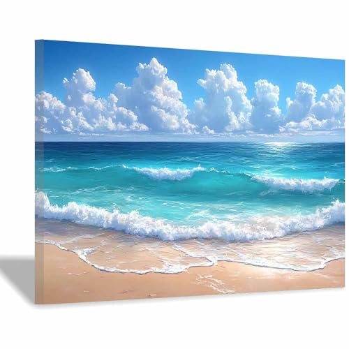 Impression sur toile vague turquoise et paysage côtier moderne pour salon élégant