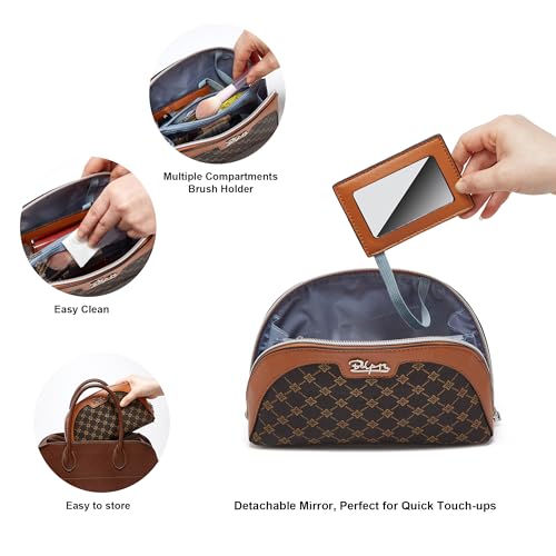 BOYATU Small Makeup Bag for Purse: Cute Cosmetic Bag with Mirror - Waterproof Vegan Leather Make up Bags for Women - Fashion Makeup Pouch for Party (010-coffee)3