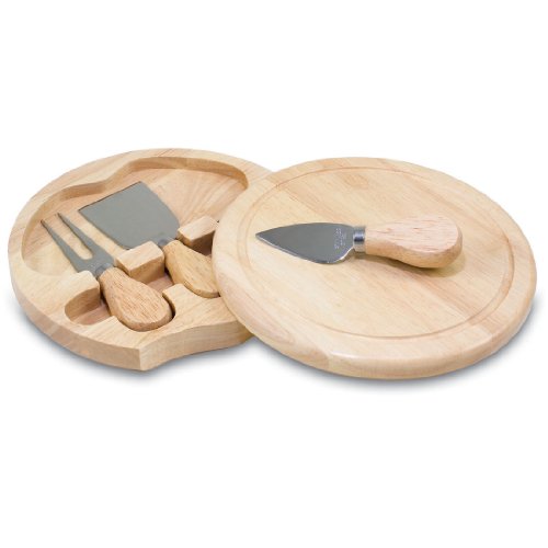 PICNIC TIME Brie Cheese Board and Knife Set, Novelty Charcuterie Board Set with Stainless Steel Tools and Juice Groove, Two-tiered, Swivel-Open Serving Platter, and Charcuterie Set, (Parawood)