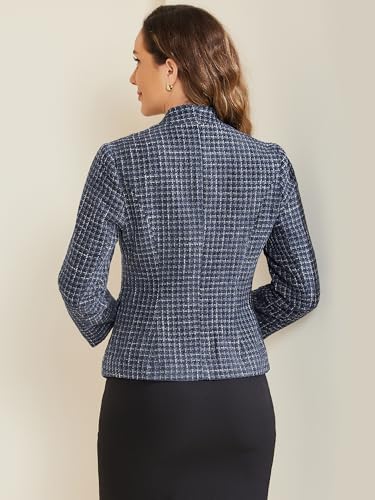 Allegra K Plaid Tweed Blazer for Women's Long Sleeve Open Front Work Office Jackets3