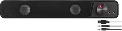 Speedlink BRIO Stereo Soundbar PC Lautsprecher – exzellente Audioqualität, 12 Watt, 3,5mm-Klinkenstecker AUX, Kopfhöreranschluss & Mikrofonanschluss, schwarz