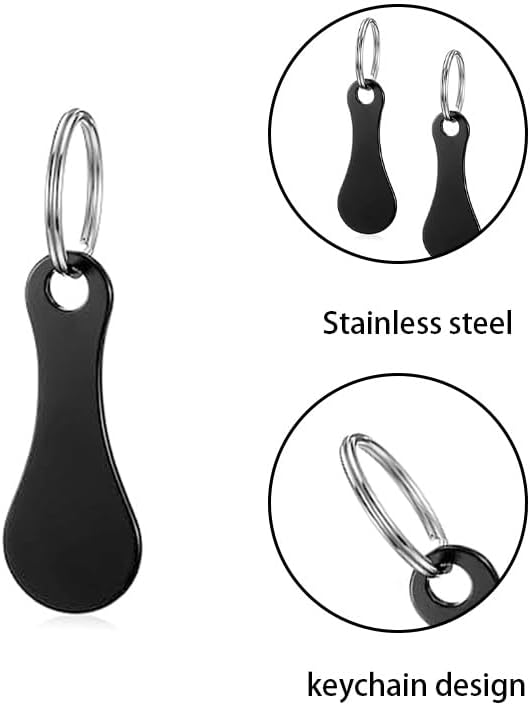 6 Pcs Quarter Holder Keychain- Stainless Steel Shopping Trolley Token Unisex for Grocery Shopping(Silver+Black) image 3