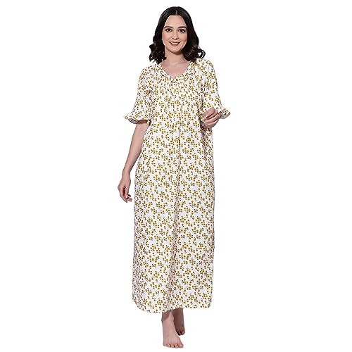 Image of OOMPH! Cotton Blend Nighty for Women's | Night Gown | Nighty | Nightdress | Maxi Dress | Sleepwear | Gown for Women | Nighties | Sleepwear