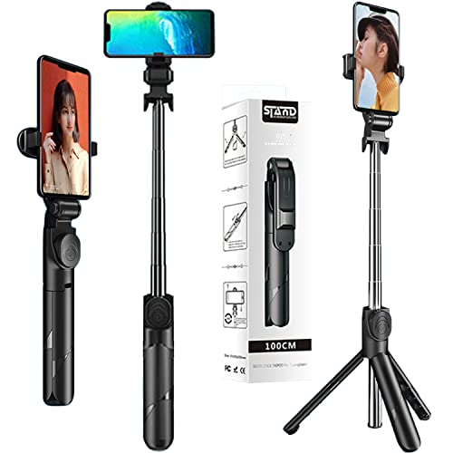 Selfie Stick Tripod with Remote - Portable Bluetooth Travel Cell Phone Stand Compatible for iPhone 14/13/12/11 Pro/XS Max/XS/XR/X/8/7, Samsung Galaxy, Android Smartphone (INS S+Black)