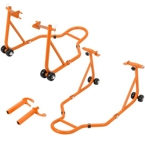 Motorcycle Stand Lift, 850lbs Front Rear Combo Stand Lift Stand, Front Wheel Fork Stand, Rear U+L Fork Swingarm Spool Stand, Universal Motorcycle Paddock Stand Wheel Lift Stand