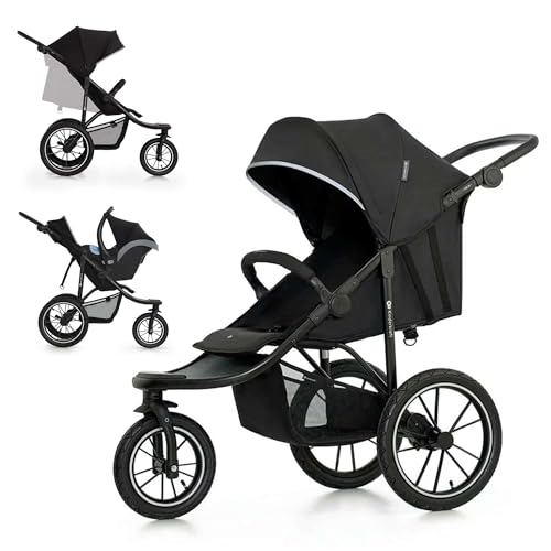 Kinderkraft HELSI 2 Buggy up to 27 kg, Buggy from Birth, Running Pram with Large Pneumatic Tyres, Reclining Function, Adjustable Parent Handle, Folding, Underseat Basket, Black