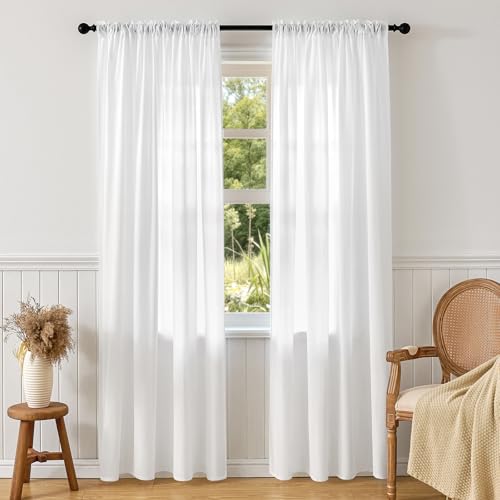 Aurvera White Privacy Sheer Curtains for Bedroom 84 Inches Long 2 Panels