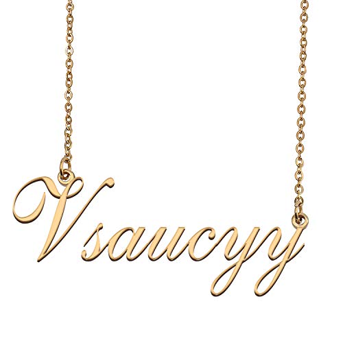 HUAN XUN Custom Personalized Name Necklace in Golden Silver for Women Vsaucyy