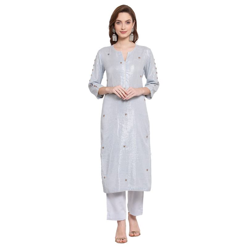 D'ART STUDIO Powdered Blue Hand Embroidered Cotton Kurta Set