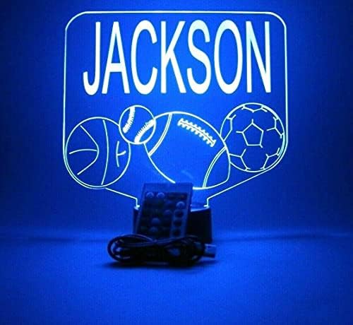 Sports Array Soccer Ball Baseball Football Basketball With Custom Name Night Light Up Lamp LED Free Engrave…