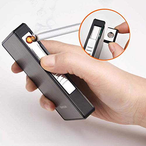 LIANXIAO - Caixa de cigarros, caixa de cigarro com isqueiros, USB Lúcio de charuto recarregável, fla