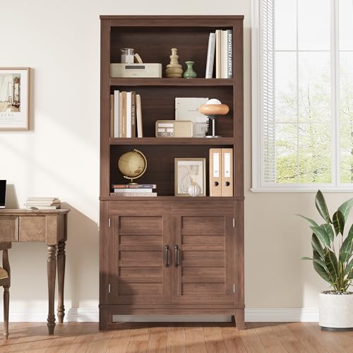 Garvee 71" Farmhouse Bookcase with Doors, Tall Bookshelf with Storage Cabinet & Adjustable Shelf, 5-Tier Wooden Book Shelf Rustic Bookcase for Living Room Office by Garvee - Image 7