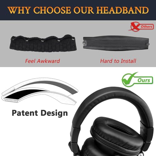 Image of SOULWIT Ear Pads Cushions + Headband Cover, Replacement Kit for ATH M50, M50X, M50XWH, M50XBT, M50XBT2, M50S /LE Headphones, Replacement Headstrap Pad & Earpads Repair Part (Black)