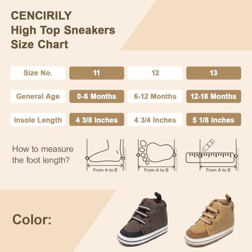 Image of CENCIRILY Baby Boys Girls High Top Sneakers Soft Soles Anti Skid Infant Ankle Shoes Toddler Prewalker First Walking Crib Shoes