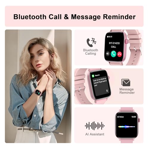 Smart Watch for Android iPhone-Call Receive/Dial/Read Message/AI Control-1.9" HD Screen-IP67 Waterproof Fitness Smartwatch-Blood Pressure/Heart Rate/SpO2/Sleep Monitor (Light Pink) - Image 3