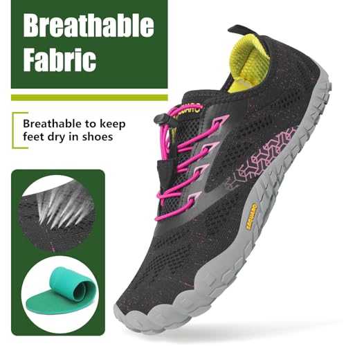 Miniatura 4 de Zapatos Descalzos Exterior Interior Zapatillas Minimalistas De Trail Running Para Mujer,Tejer Negro Rojo,42