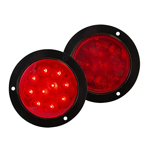 EVERESTHD 2PCS Round Trailer Tail Brake Lights 10 LEDS Red 12V 4" Position Truck Marker Lamps Waterproof Lens Fit for Kenworth T680 2013-2019