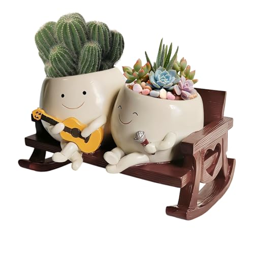 Maceta de resina de doble cabeza, maceta de resina para interiores y exteriores, recipiente decorativo para flores, accesorio para plantas con diseño único, kit para cactus, monstera, aloe y jardín