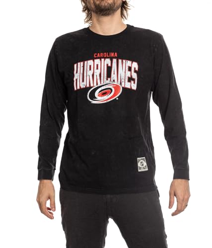 Calhoun NHL Surf & Skate Mens Acid Wash Long Sleeve Cotton Shirt (Carolina Hurricanes, X-Large)