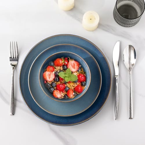 Image of GBHOME Ceramic Dinnerware Sets for 8, 24 Pieces Stoneware Plates and Bowls Sets, Reactive Glaze Dishes -Scratch Resistant, Dishwasher&Microwave Safe-Alaskan Blue