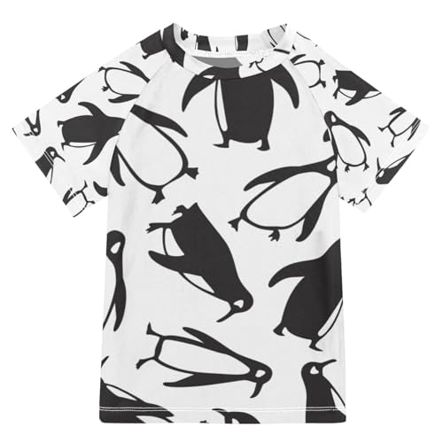 Aflyko Kids' Rashguard Swimsuit Penguin Polar Funny Black White Fishing Shirt for Boys Girls Beach Playwear Summer Trip Vacation Beach Traveling UV Sun Protection Cool Tops, 9-10T