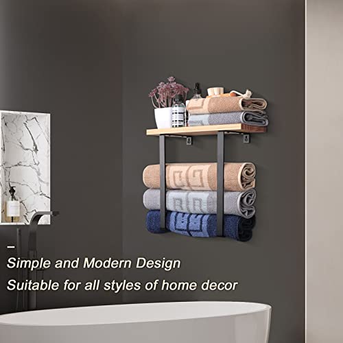 Nearmoon Bathroom Towel Rack Wall Mounted, All Metal Bath Towel Holder With Wooden Shelf Rustproof Towel Storage Organizer For Hand Towels, Washcloths, Large Towels, 2 Pack (Matte Black) #TOP5